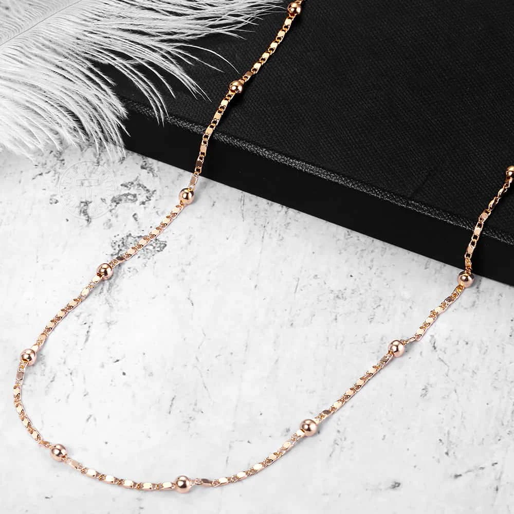 585 Rose Gold Color Chain Necklaces for Womens Marina Stick Beaded Necklaces Chain Womens Wholesale Jewelry Gifts 2mm DCN18