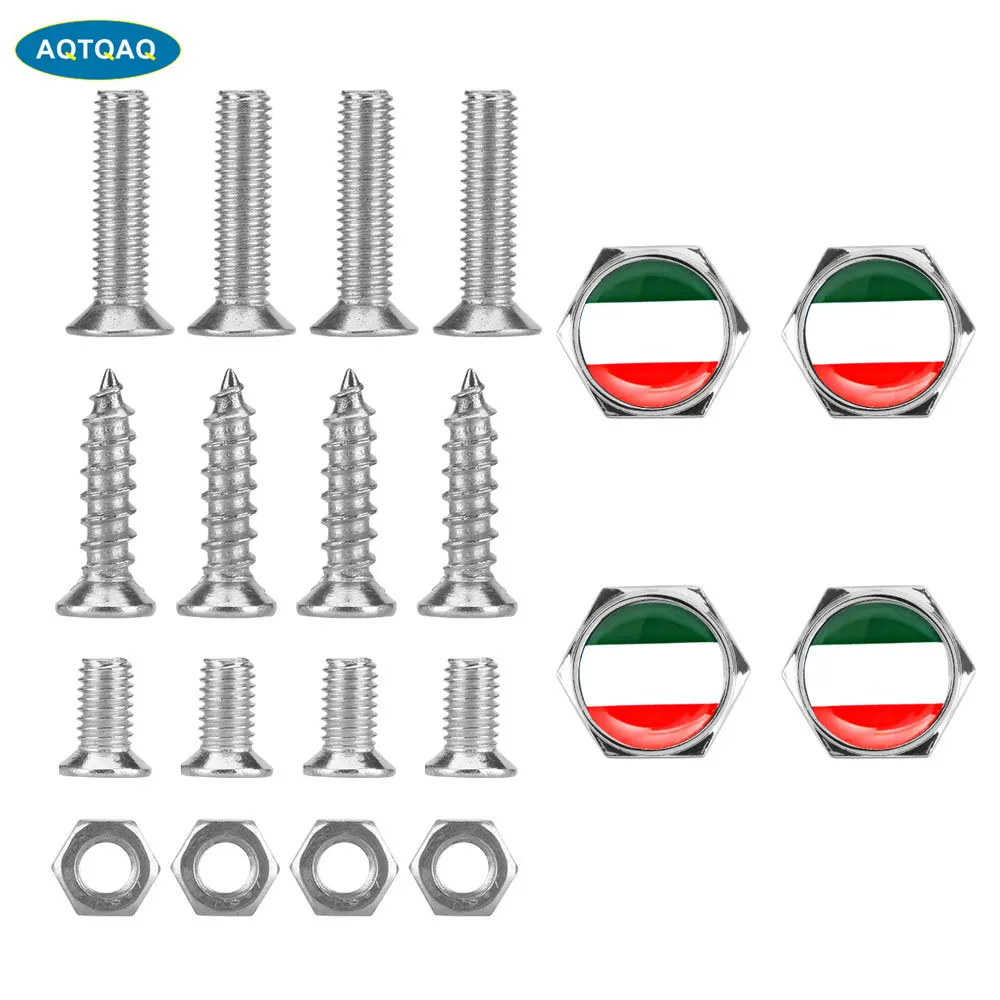 1 Set Laser Engraved Italy Italian Flag Silicon Surface Zinc Alloy Metal Cap  Screw for Car License Plate Frame