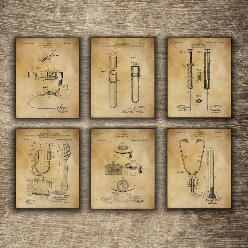 

Vintage Medical Equipment Patent Blueprint Posters And Prints Medicine Wall Art Canvas Painting Doctor Gift Clinic Decor