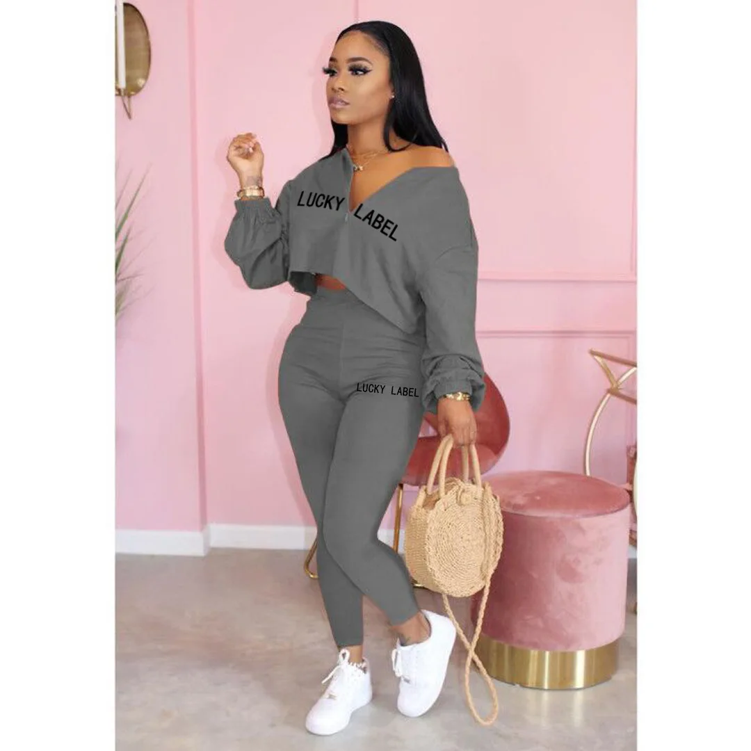 2021 jesienne ubrania dla kobiet nadruk w litery Casual w pasie Loungewear moda damska New Arrival z długim rękawem dwuczęściowy zestaw