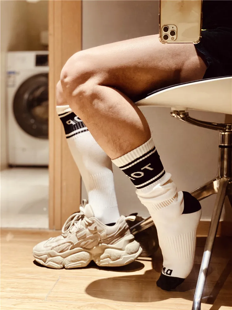 1pair Fashion Blue White black Unique Design Sock Sexy Gay Top Vers Bottom Men Nylon Sports Long Tube Football Socks Comfortable