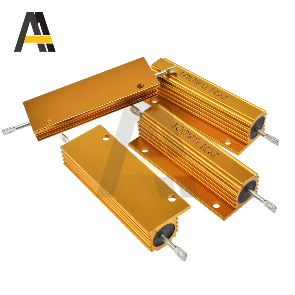 100W Casing Cangkang Logam Daya Aluminium Resistor Luka Kawat 0,1 R ~ 15R 0.1 ~ 1K 0.1 0.5 1 1.5 5 10 12 15K Ohm Tahan RX24 Igmopnrq