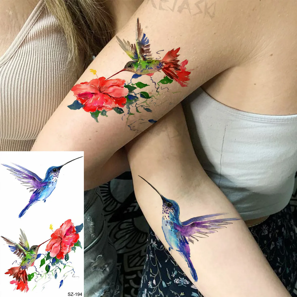 Flower Hummingbird Temporary Tattoos For Women Girl Sunflower Rose Spartan Fake Tattoo  Waterproof Body Art Painting Tatoo Decal