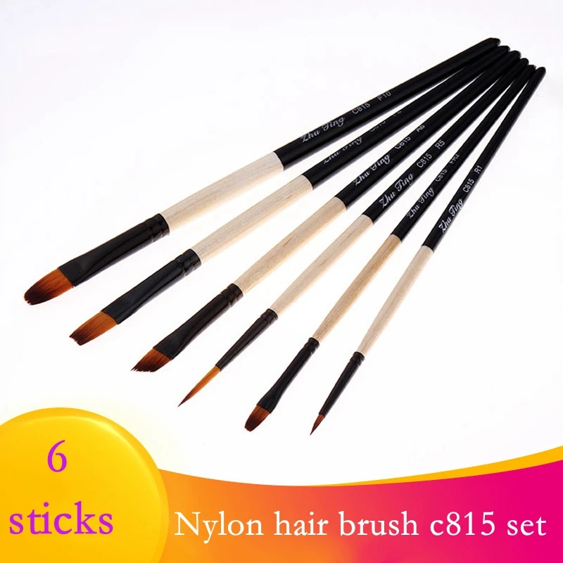 The New! 6 multifunctional combination nylon hair oil brush set hook line pen wooden pen for art painting supplies