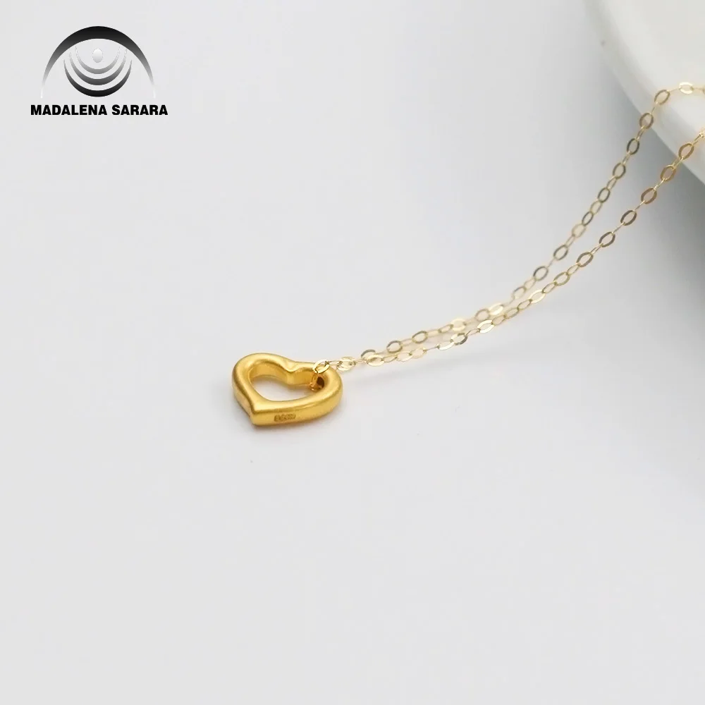 MADALENA SARARA Pure Gold Circle Heart Pendant  18k Pure Gold Chain Necklace Small Clavicle Water Wave Necklace