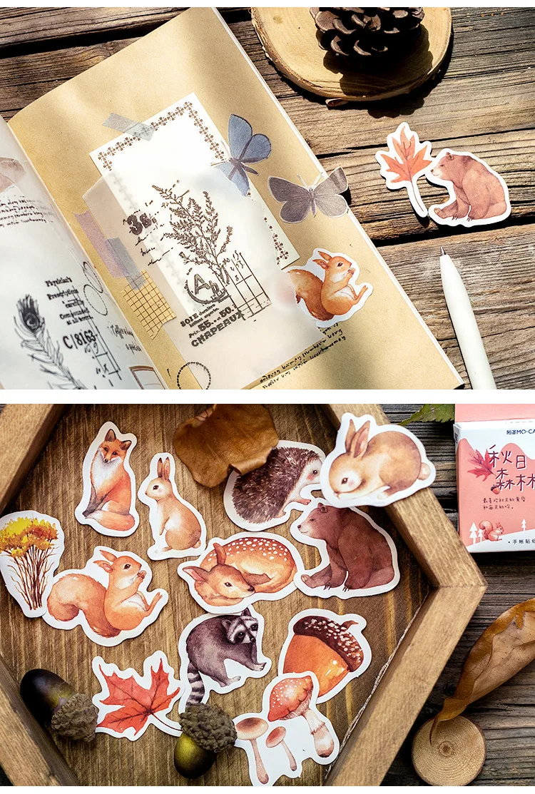 46 Pcs Autumn Forest Party DIY Adhesive Stickers Pack Decorative Album Diary Stick Labels Stationery for Creative Crafting