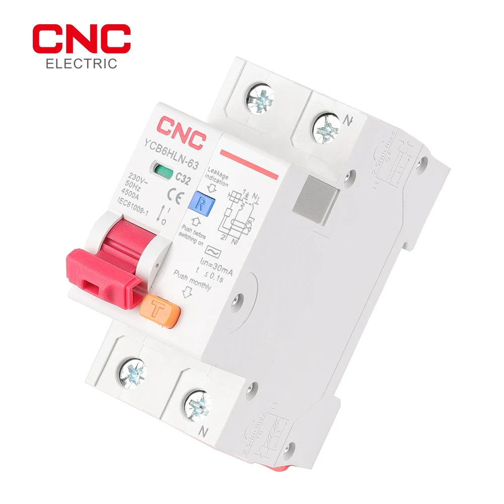 CNC YCB6HLN-63 230V 50/60Hz RCBO 30mA MCB Residual Current Circuit Breaker 16/20/25/32/40/50/63A Over Current Leakage Protection