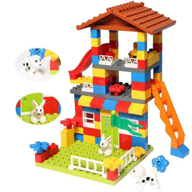 Big Particle Roof Blocks City House Big Size Assembly Slide Figures Building Blocks Castle Brick Toys For Children Kids Gift