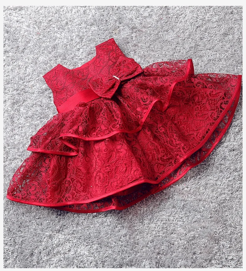 Robe princesse en dentelle pour bébés filles, tenue Tutu à grand nœud, pour fête d'anniversaire, pour enfants 1 ans