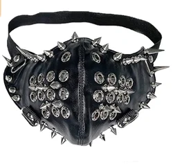 Street Dancing Protect Performance Mask Thick Cotton Winter Warm PU Leather Bar Stage Enamel Pattern Black Long Spikes Masks
