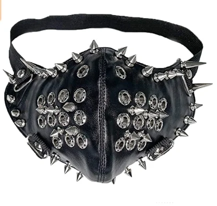 Street Dancing Protect Performance Mask Thick Cotton  Winter Warm PU Leather Bar Stage Enamel Pattern Black Long Spikes Masks