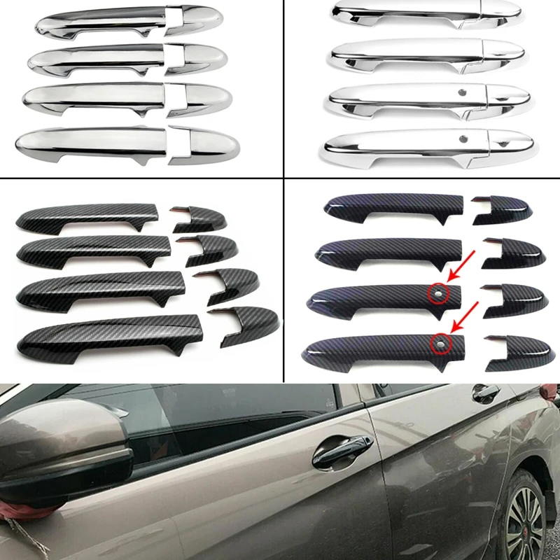 

For Honda Fit Jazz GK5 GP5 2014-2018 Car Exterior Door Handles Cover Overlays Protection Catch Cap Sticker Chrome/Carbon Fiber