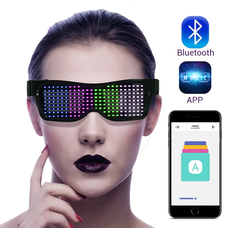 Magic Bluetooth Led Party Glasses APP Control Luminous Glasses USB Charge DIY Edit Multi-lingual Quick Flash Led
