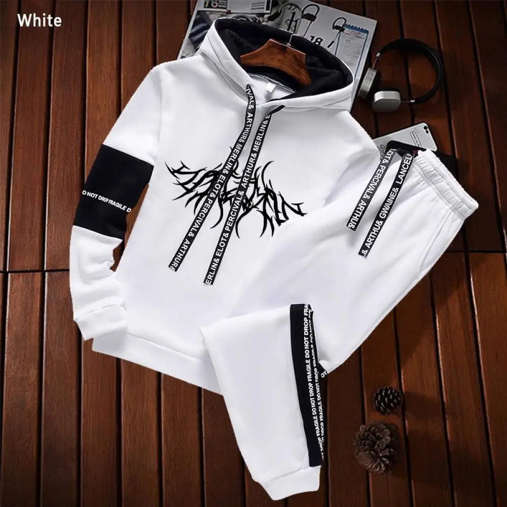 Men\'s Sweatshirt Set Hoodies+Sweatpants Tracksuit 2 Piece Set Outfits Jogger Bottom Suit Male Pullover Winter Streetwear Clothes