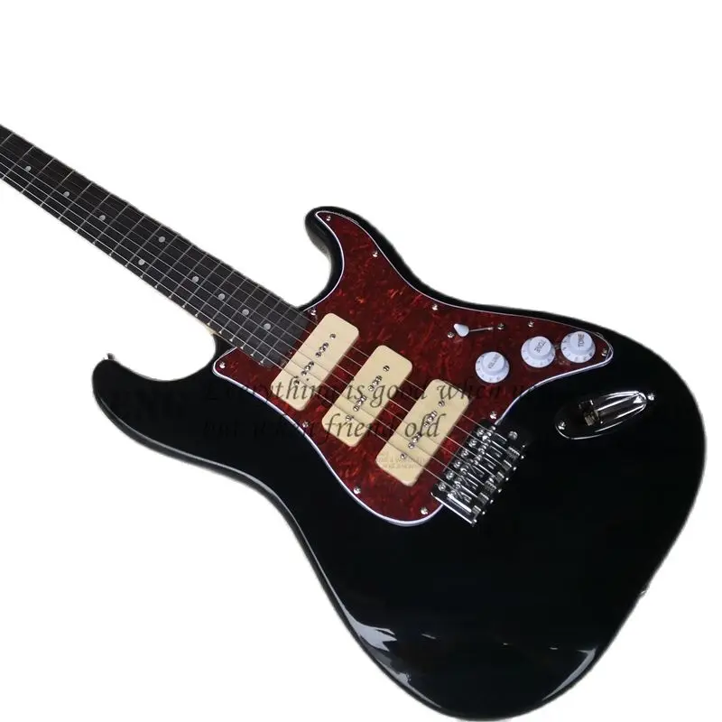 

In Stock Star Guitar Black Body P90 Pickups Red Tortoise shell Pickguard Tremolo Bridge Chrome Knobs