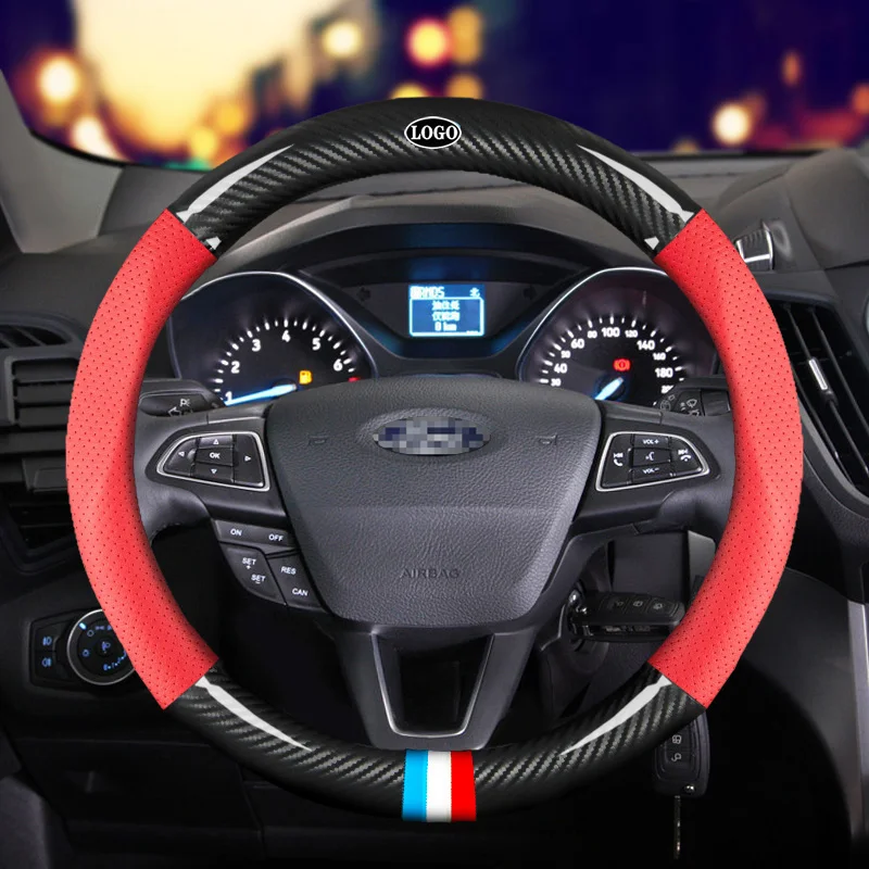 

Car Carbon Fiber Steering Wheel Cover 38cm for Ford All Models Focus Kuga EcoSport Escort Auto Interior Accessories Car styling