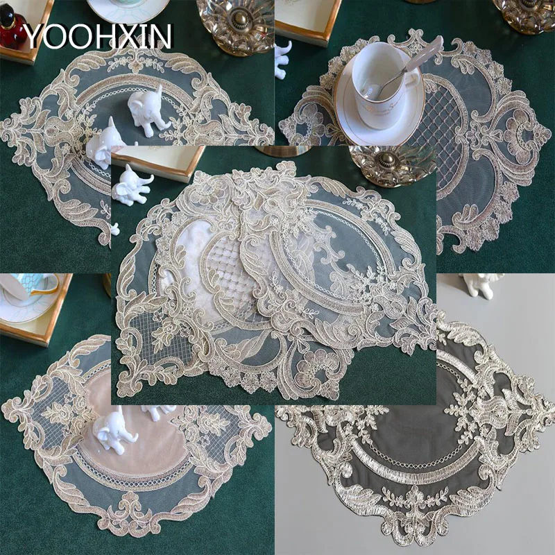 

NEW lace oval embroidery table place mat cloth tea coaster placemat kitchen Christmas wedding Table decoration and accessories