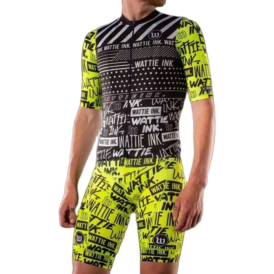 Wattie Ink Men Jersey Set pantaloncini con bretelle a maniche corte abito 9D Gel Pad Outdoor Pro Team Kit Ciclismo su strada Ropa Ciclismo Hombre