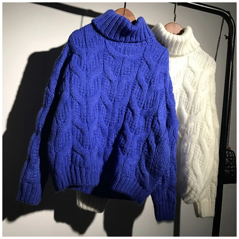 Winter Turtleneck Pull Femme for Sweater Women Clothes 2019 Korean Elegant Thick Warm Knitted Top Blue Pullover 8048LW558