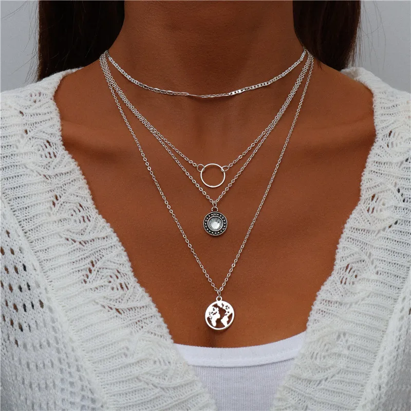 Tenande Bohemian Mehrschichtige Halskette für Frauen Vintage Wassertropfen Münze Stern Mond Anhänger Halskette Geometrisches Collier Collares – Detail 7