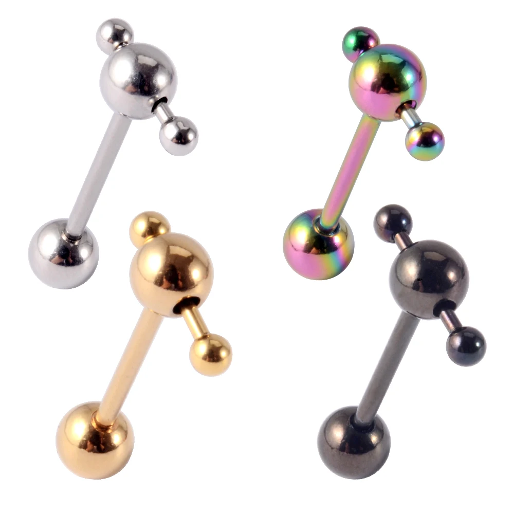 1PC Stainless Steel Tongue Rings Removable Ball Tongue Barbell 16mm Slave Ring Piercing Barbell Forbidden Piercing Body Jewelry