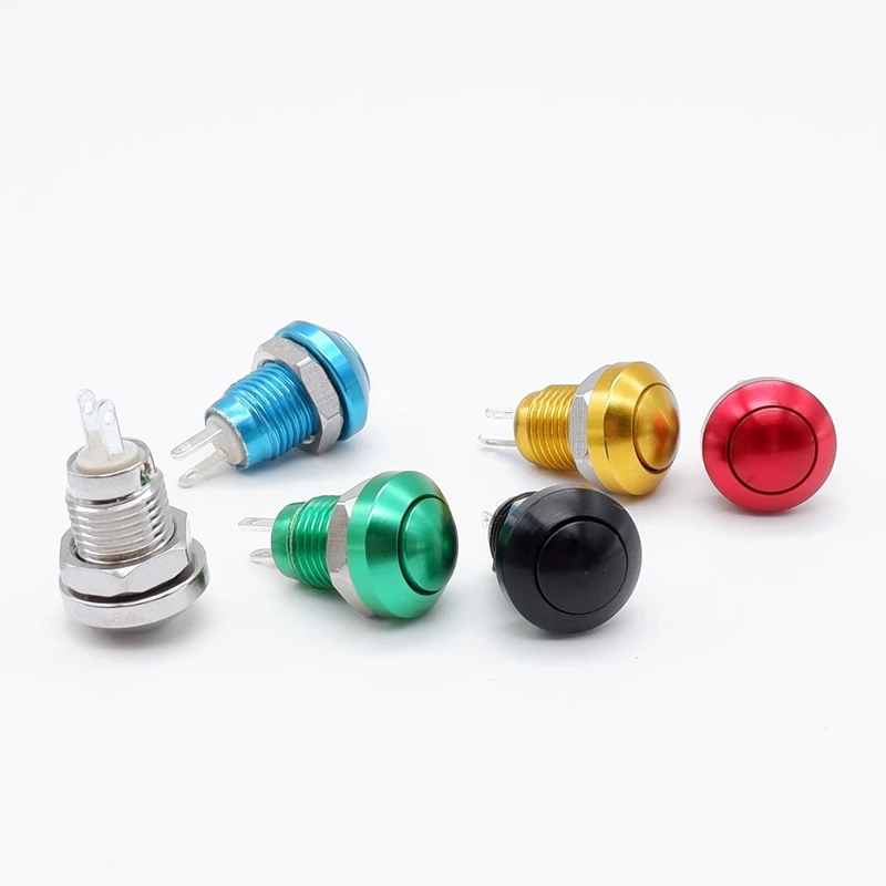 8mm Push Button Switch Momentary Metal Horn Doorbell Bell  Mini Car Auto Engine PC Power Start Starter Red Green Black Blue 1NO