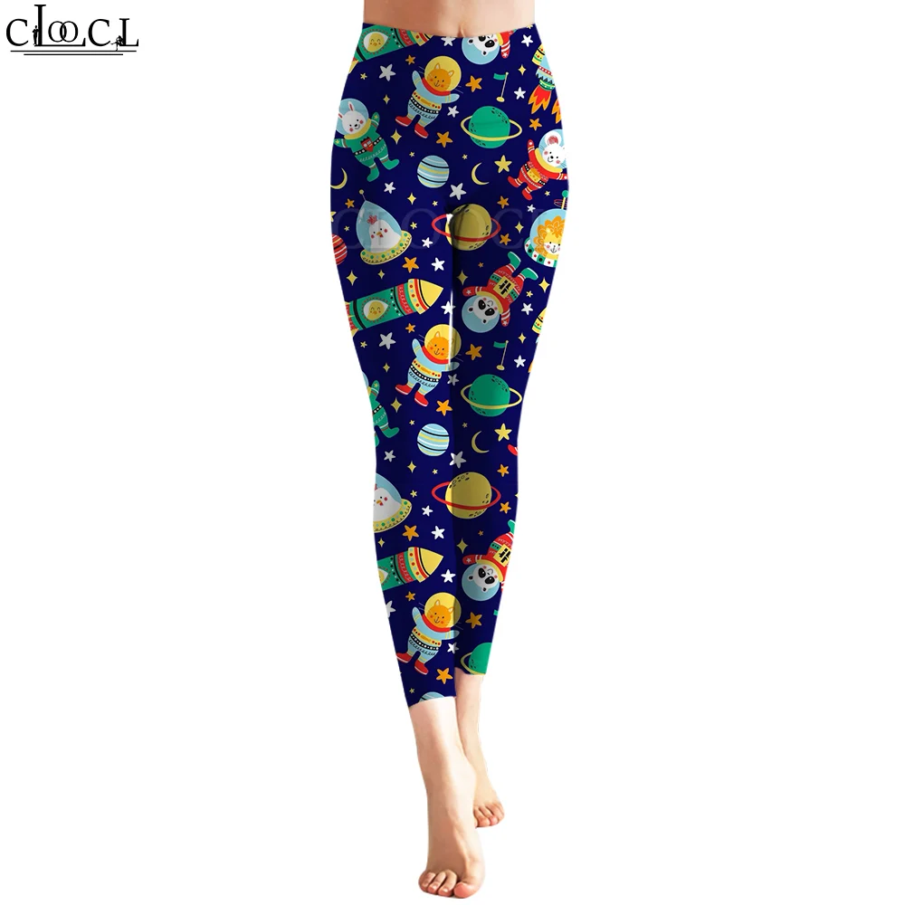 CLOOCL Damesleggings Grappige astronauten en buitenaardse print Hoge taille Elasticiteitslegging Dames voor indoor Push-up trainingsbroek