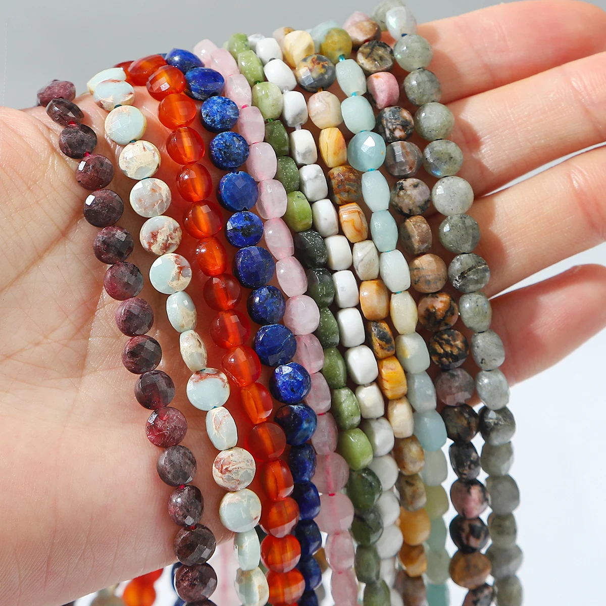 1/Bag About 60 Pieces Of Double-Sided Cut Natural Stone Multicolor Diameter 6mm Thickness 4mm Aperture About 1mm DIY Bracelet