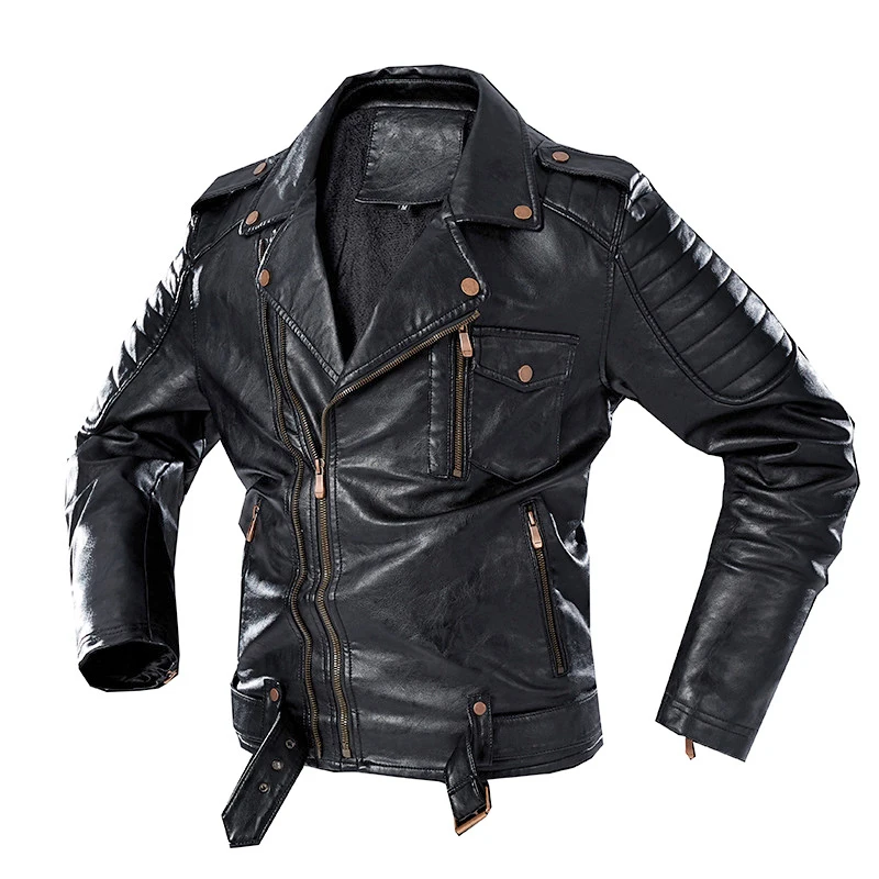 

Men Trendy Fashion Motorcycle Jacket Nice Pop Men Vintage Biker Leather Jacket Coat Winter Fleece Casual Faux Leather Outerwear