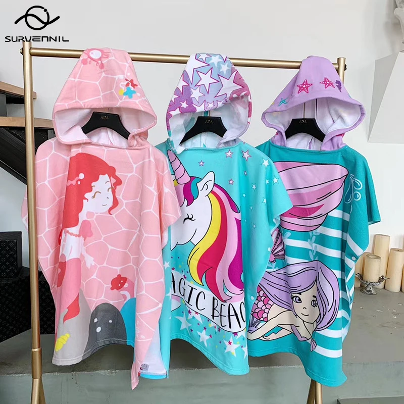 Baby Accessories Cartoon Beach Bath Towel Child Kid Hooded Cloak Bathrobe Quick Dry Cotton Poncho Towel Children Swimming Towels