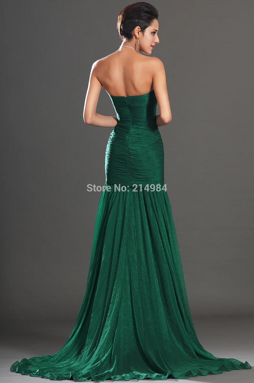 Vestido de noiva spedizione gratuita nuova vendita calda Sexy sirena ricamo nero abito da sera a sirena in Chiffon pieghettato verde scuro 2018