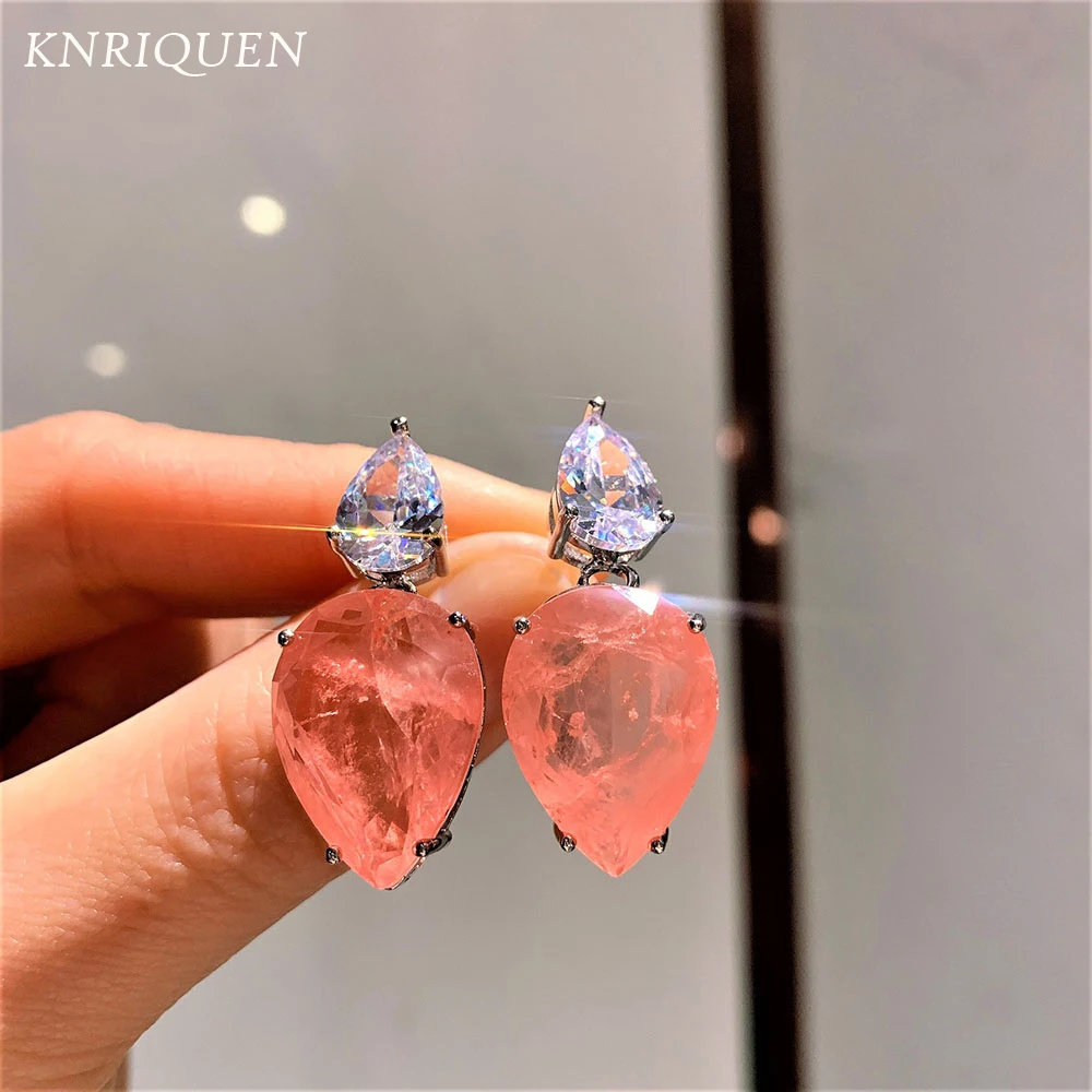 

2021 Trend 15*20MM Pink Crystal Tourmaline Paraiba Gemstone Drop Earrings Women's Diamonds Wedding Engagement Ear Fine Jewelry