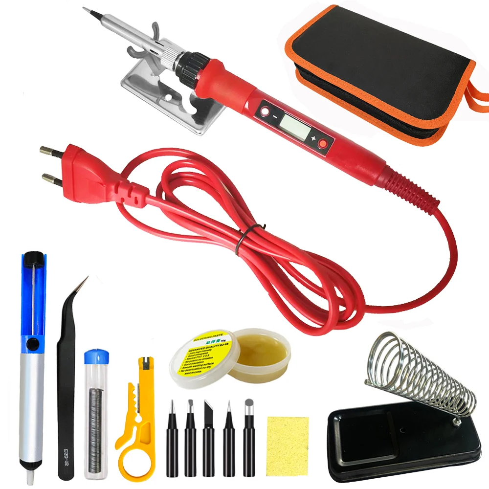 80W Digital Electric Soldering Iron Set Kit Welding Iron Staion 110V 220V with Soldering Paste Flux Tips Stand  Tool Bag