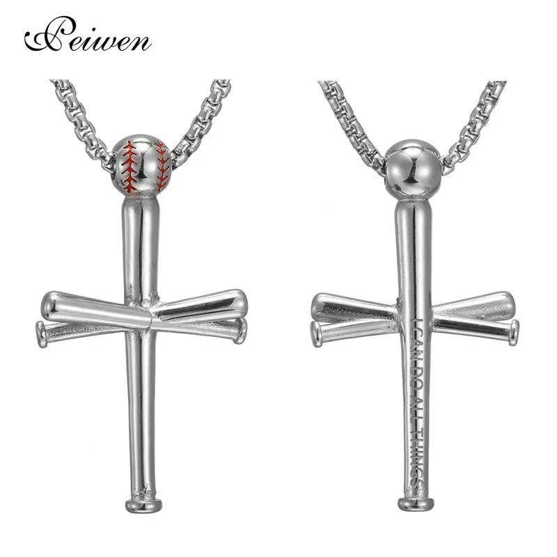 Cross Necklace by Pendant Men Sports Stainless Steel Necklace Baseball Cross Choker Necklaces For Boys Gift Sports Jewelry