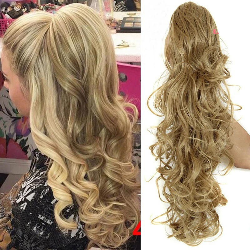 LISI MÄDCHEN Synthetische Frauen Klaue auf Pferdeschwanz Clip in Haar Extensions Wellenförmige Lockige Stil Pony Schwanz Haarteil Brown Blonde Frisur