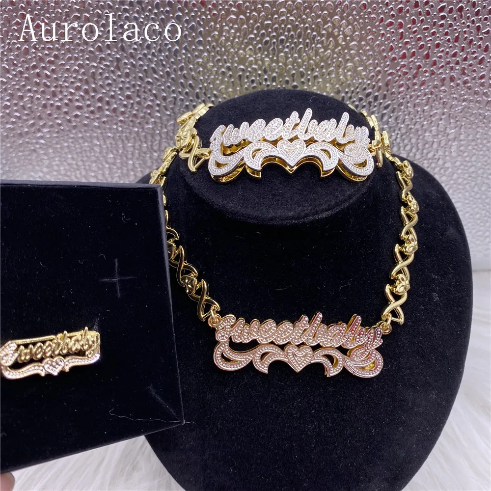 Imagem -05 - Aurolaco-xoxo Custom Name Conjunto Jóias para as Mulheres Aros de Ouro Senhoras Presentes Moda Novo