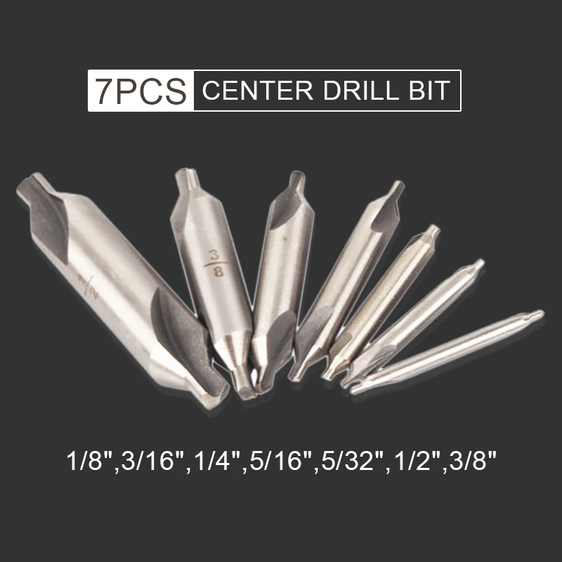 7Size Combined HSS Drill Countersink Bit Chamfer Center Spotting Drill Set