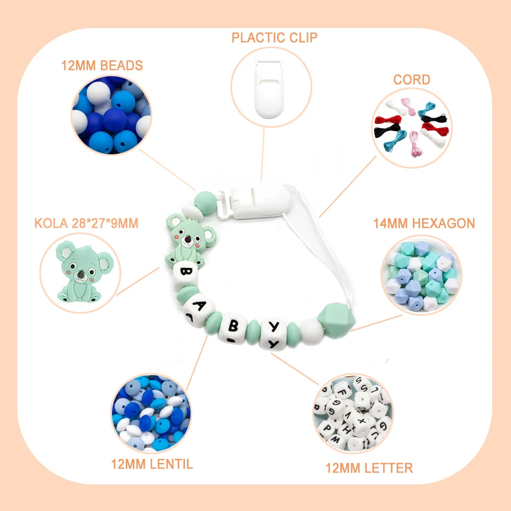 Cute-idea 1set BPA Free Baby Teething Necklace Pacifier Chain Baby  Koala Teether Nursing Toy Gift Food Grade Silicone Beads