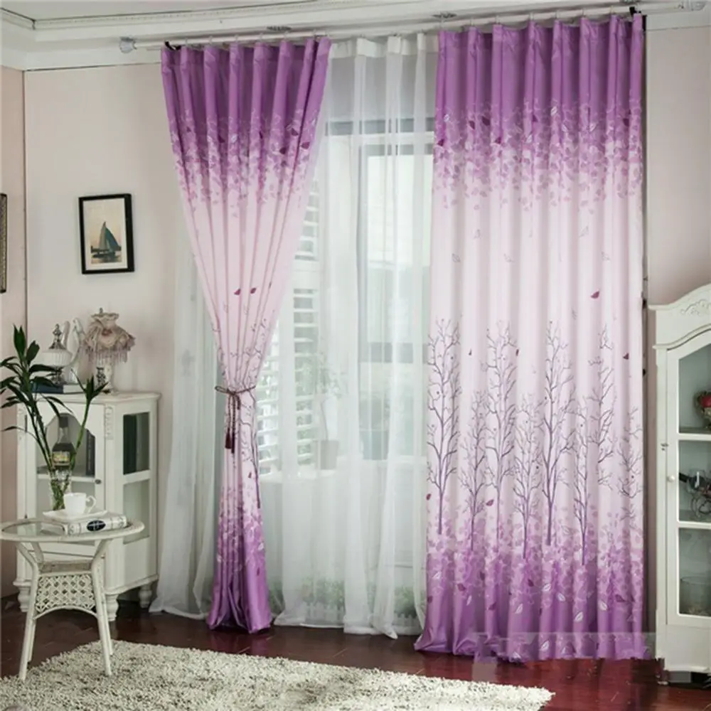 Window Curtain Pastoral Tree Print Living Room Door Drape Panel Balcony Scarf Valance Home Decoration