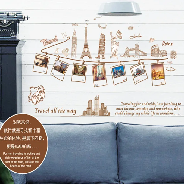 Creative Large Size Wall Decal Creative Combination World Travel Wall Stickers for Home Decoration Art Mural Wallpaper