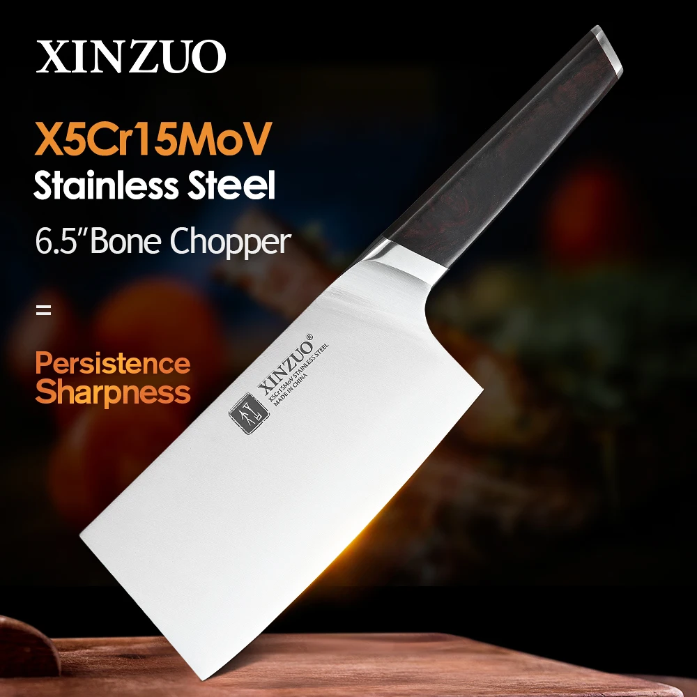 XINZUO 6.5\'\' Butcher\'s Knife X5Cr15Mov Stainless Steel Chinese Kitchen Knives Cleaver Meat Bone Chopper Knife Ebony Handle