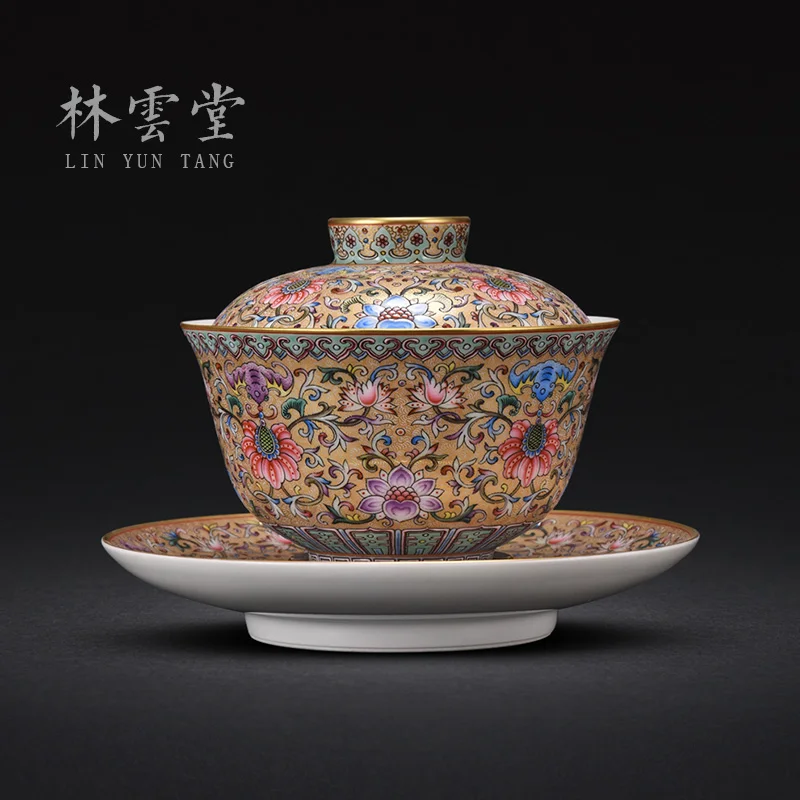 hand-painted bound branch treasure phase jindi colored enamel three tureen jingdezhen ceramics by hand kung fu tea cup