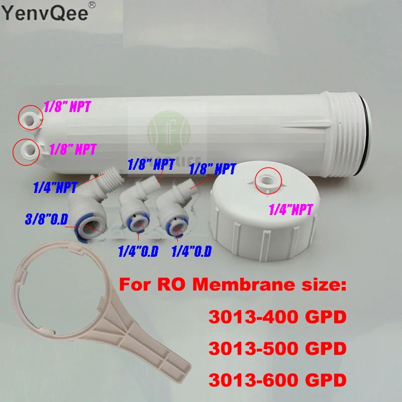 Water Filter Parts RO Membrane Housing for 3013-400 gpd or 3013-600gpd ro membrane Complete WIth All Fittings And Spanner