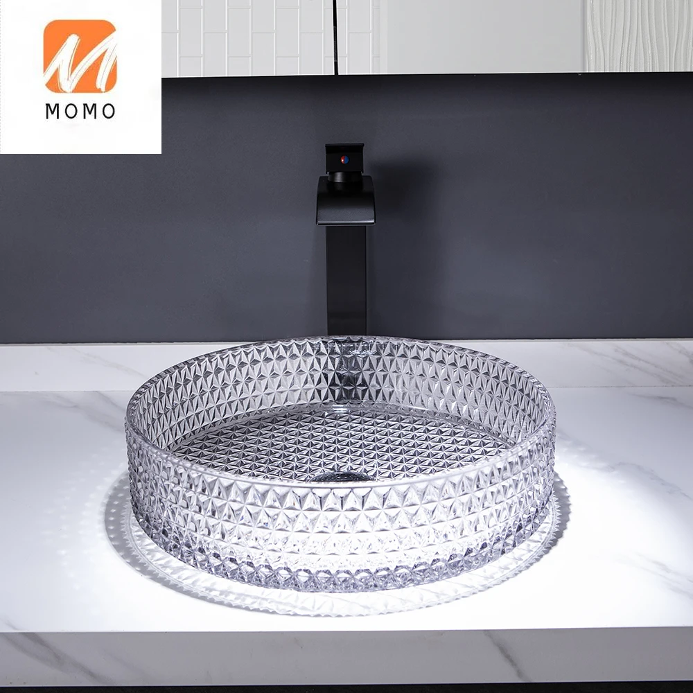 New Arrival Diamond Design Modern Bathroom Sink Crystal Glass Fancy Wash Basin