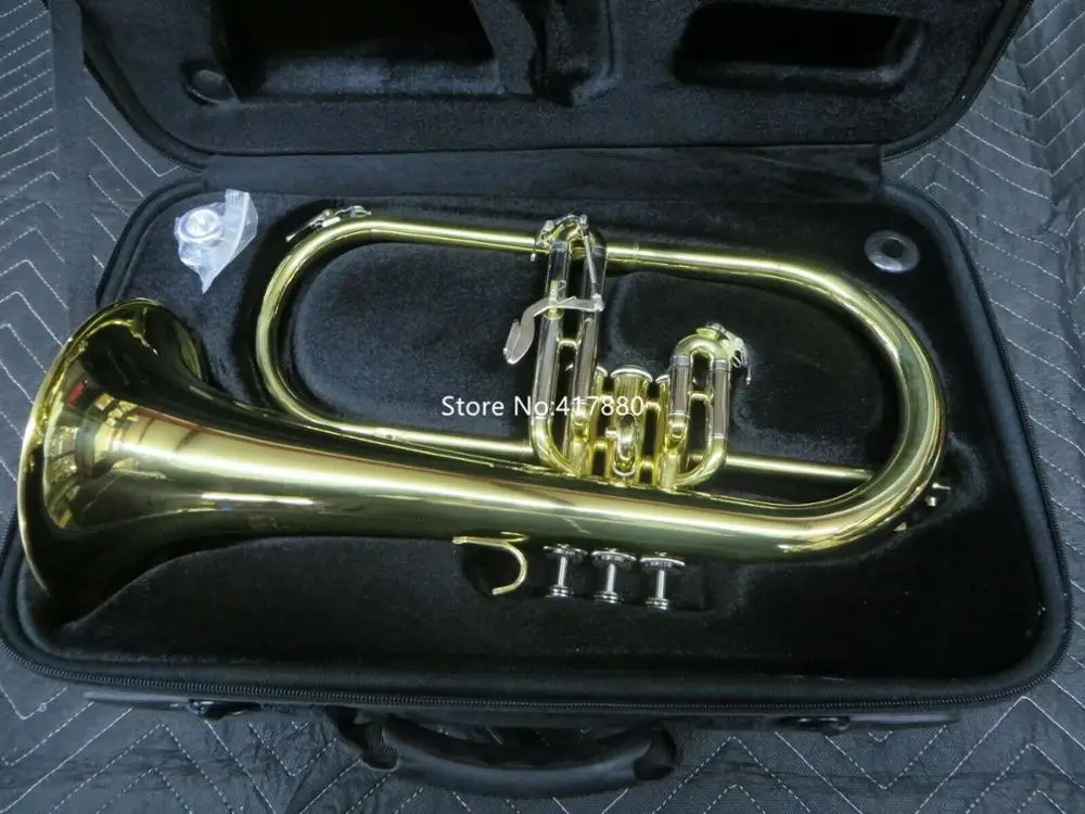 

New Arrival Lacquered Bb Flugelhorn Yellow Brass Bell Musical Instruments with Case Mouthpiece Free Shipping