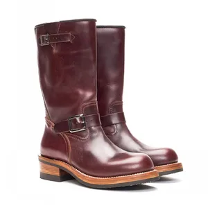 Bota masculina de couro legítimo, calçado para trabalho, motocicleta, cano alto vintage 8 principais vendas bota masculina engenheiro - №8