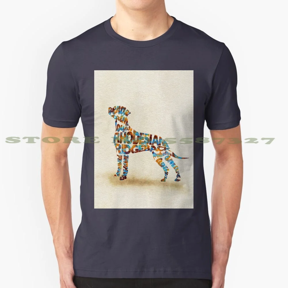 The Rhodesian Ridgeback Typographic Watercolor Painting 100% Pure Cotton T-Shirt Lion Dog African Rhodesian Ridgeback Art