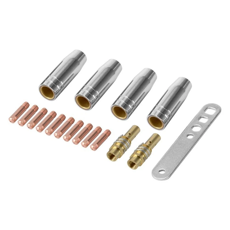 17Pcs/Set 15Ak Mig/ Welding Nozzle Contact Tips 0.8X25Mm M6 Gas Connector Holder Set