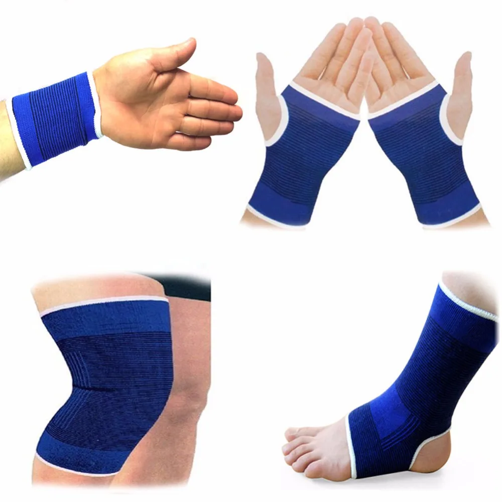 1Pair Elasticated Knee Blue Knee Pads Knee Support Brace Leg Arthritis Injury GYM Sleeve Elasticated Bandage Ankle Brace Support