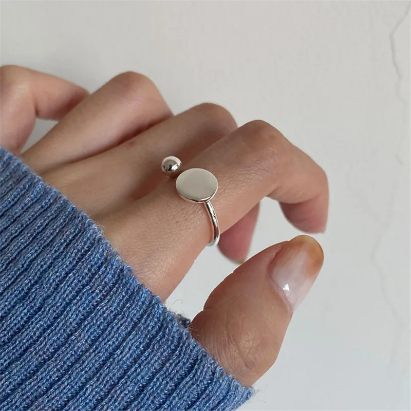 

Simple Real 925 Sterling Silver Round Ball Open Ring Women Finger Jewelry New Women's Ring Trendy Silver 925 Accessories